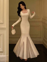 BXOXO party look inspos Elegant Solid Mesh Patchwork Mermaid Knitted Dress for Women Autumn French Slim Long Sleeve Midi Dresses Female Party Prom Robe